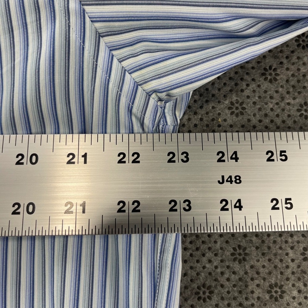Vintage Lot 2 Ateseta Firenze Mens Dress Shirts 16.5 42 Blue Striped Solid Italy - Picture 12 of 16